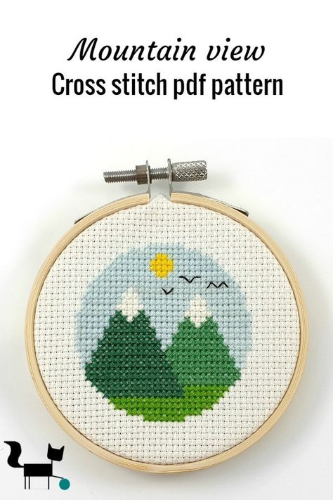 Cross Stitch Patterns Mountains, Cross Stitch Mountain Pattern, Cross Stiches Ideas Easy, Cross Stitch Patterns Beginner, Cross Stitch Designs Pattern, Cross Stitch Mountains, Cross Stitch Scenery, Simple Cross Stitch Patterns, Mountain Cross Stitch Pattern