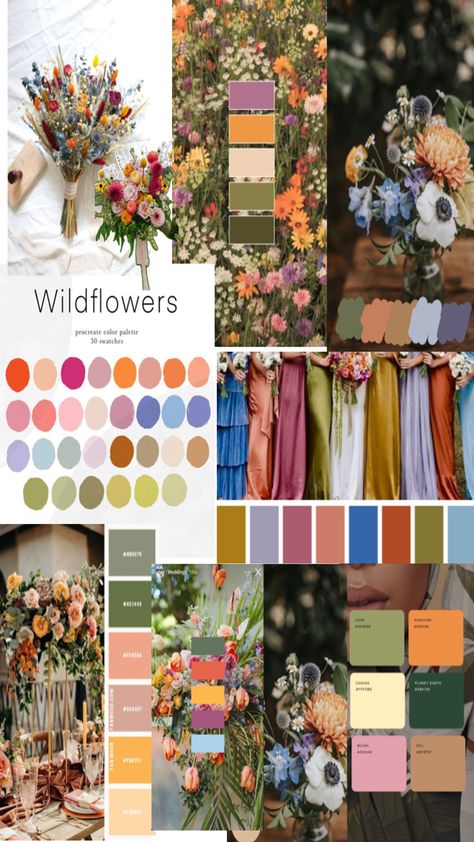 Wedding Theme Color Schemes, Wildflower Wedding Theme, Wedding Color Pallet, Fall Wedding Color Palette, Wedding Themes Fall, May Weddings, Wedding Theme Colors, Future Wedding Plans, Dream Wedding Ideas Dresses