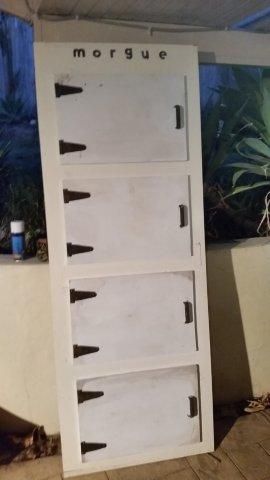 beginning of morgue doors build by HF member spicybad Haunted Hospital Halloween Decorations, Diy Halloween Morgue, Haunted Asylum Ideas, Haunted House Morgue Ideas, Halloween Morgue Ideas, Insane Asylum Halloween, Haunted Asylum, Black Plywood, Space Door