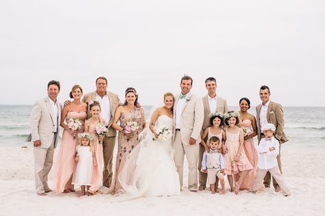 pink + neutral bridal party | Vue Photography #wedding Beach Wedding Family Photos Group Shots, Beach Wedding Group Photos, Beach Wedding Family Photos, Family Beach Wedding, Blush Beach Wedding, Tan Groomsmen, Beach Wedding Pink, Beach Wedding Groomsmen, Organization Xiii