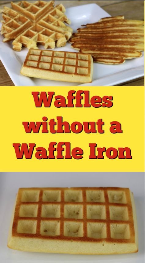 See different methods to making waffles without a waffle iron.  If you love waffles but don't have a waffle iron you can still have your favorite food. Waffles Without Waffle Maker, Diy Waffles, Making Waffles, Waffle Pan, Make Waffles, Easy Waffle Recipe, Waffle Iron Recipes, Waffle Machine, How To Make Waffles