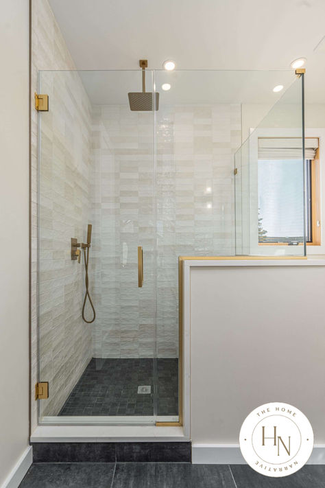 Half Wall Bathroom Shower Layout, Master Shower Half Glass Wall, Pony Wall Ideas Bathroom, Tiled Shower With Half Wall, Tile Shower With Glass Wall, Shower With A Pony Wall, Pony Walls In Bathrooms, Bathtub With Pony Wall, Small Half Bathroom Design Ideas