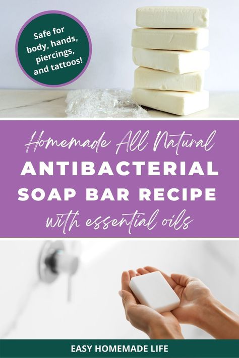 This antibacterial soap recipe with essential oils is a safe and gentle way of cleaning your hands with all-natural ingredients. Make a quick melt and pour soap bar recipe at home with 5 simple steps in 10 minutes or less. Homemade Hand Soap, Diy Hand Soap, Lotion Bars Recipe, Natural Hand Soap, Homemade Bar, Savon Diy, Handmade Soap Recipes, Ancient Recipes, Soap Recipe