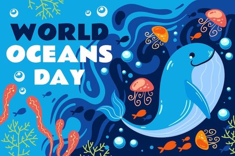 Free vector flat world oceans day backgr... | Free Vector #Freepik #freevector #ocean-day #world-day #international-day #world-environment World Oceans Day, Flat World, Ocean Day, Day Background, Vertical Poster, Oceans Of The World, Poster Template, Graphic Resources, Vector Free