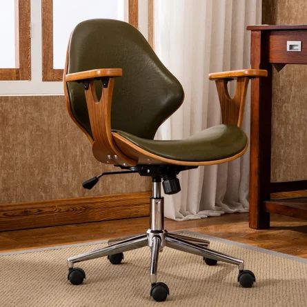 George Oliver Kaydan Task Chair | Wayfair Office Guest Chairs, Stylish Office Chairs, Mid Century Office Chair, Ergonomic Desk Chair, Adjustable Office Chair, Ergonomic Desk, Eames Chairs, Leather Desk, Guest Chair