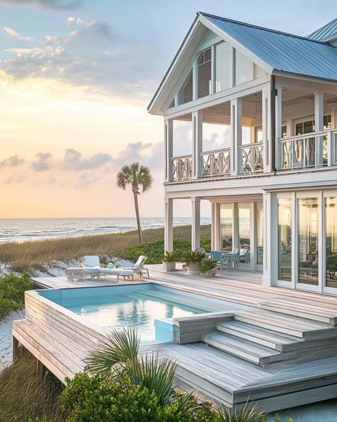 Beachside House Exterior, Fancy Beach House Exterior, Beach House With A Pool, Beach House Villa, Beach House Pool Ocean Views, Beach Mansion Exterior, Beach Villa Exterior, Beach Homes, Beach Houses Exterior