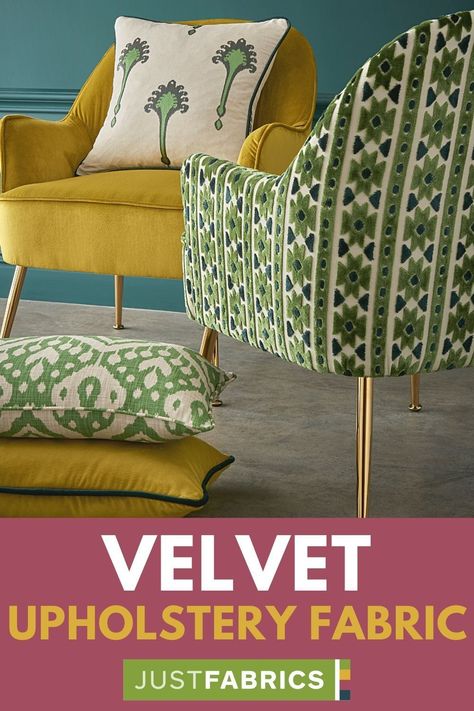 From bold coloured plain velvets, tropical inspired patterns and animal prints; you are sure to find a velvet fabric to suit your interior style. Velvet is a perfect upholstery fabric for chairs, sofas, footstools and ottomans, explore our range of velvet fabrics for your home. Upholstery Fabric For Chairs Velvet, Upholstery Fabric For Chairs Modern, Funky Upholstered Chairs, Patterned Velvet Upholstery Fabric, Funky Upholstery Fabric, Chenille Upholstery Fabric, Fabric For Chairs Upholstery, Sofa Upholstery Ideas Fabrics, Chair Upholstery Fabric