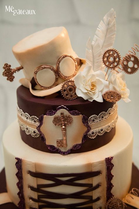 Punk Cookies, Steampunk Cakes, Steampunk Wedding Themes, Steampunk Wedding Cake, Steampunk Cake, Victorian Steampunk Wedding, Steampunk Kunst, Gothic Cake, Punk Wedding