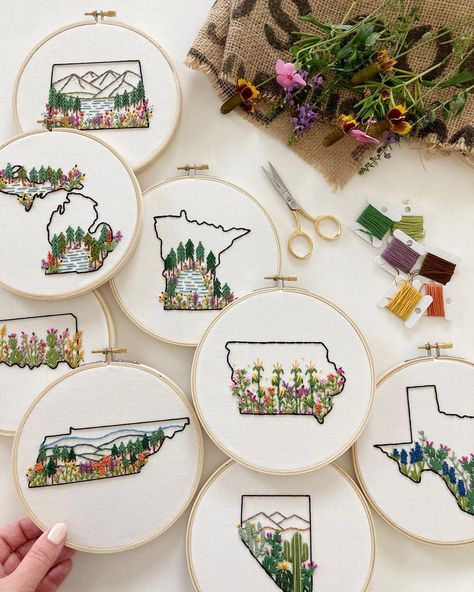 Celeste Johnston on Instagram: “Raise your hand if you’re feeling blue about a cancelled trip or two this year. 🤚Swipe to see where we had planned to go (for the first…” Minnesota Embroidery, State Embroidery, Pdf Embroidery Pattern, Stitch Guide, Minnesota State, Needlework Patterns, Fabric Scissors, Hand Embroidery Pattern, Raise Your Hand