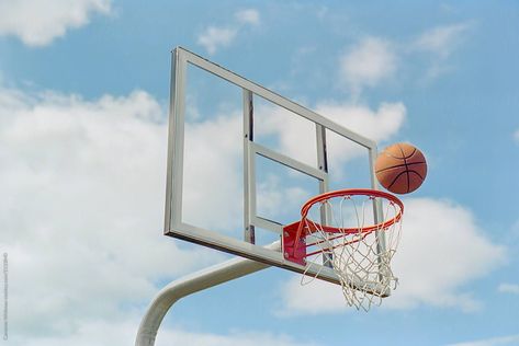 Glass Basketball Backboard with Floating Basketball by Cameron Whitman for Stocksy United Portable Basketball Hoop, Basketball Backboard, Basketball Hoop, Hawks, Tennis Racket, Floating, Basketball, Tin, Art Painting