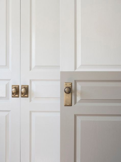 Interior Doors Hardware, Hallway Grey, 3 Panel Door, Interior Door Hardware, Room For Tuesday, Interior Door Knobs, House Beautiful Magazine, Gorgeous Doors, Hallway Storage