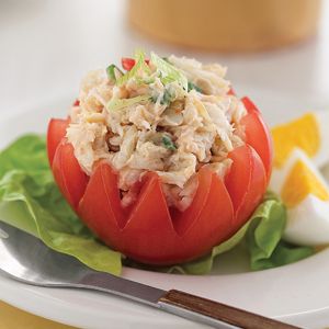 Crab Louis Stuffed Tomatoes Recipe | Cold appetizers | Hannaford Stuffed Tomatoes Recipes, Crab Louis, Tomato Appetizers, Tomatoes Recipes, Stuffed Tomatoes, Crab Stuffed, Printable Recipes, Tomatoes Recipe, Crab Salad