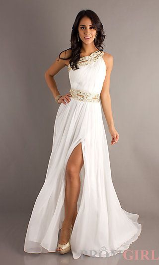 Beautiful White and Gold Open Leg One-Shouldered Grecian Style Dress Grecian Gown, Gown For Prom, Prom Dress 2014, A Line Evening Dress, 파티 드레스, 2014 Dresses, White Prom Dress, Goddess Dress, Southern Style