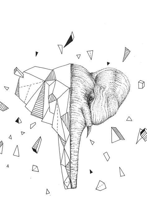 Geometric Art Animal, Draw Black, Tattoo Coverup, Geometric Elephant, Elephant Drawing, Geometric Drawing, Elephant Tattoo, Black Tattoo, Elephant Tattoos