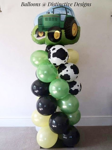 Tractor Balloon Arch, Tractor Ted Birthday Party, Tractor 3rd Birthday Party, Tractor 2nd Birthday Party, Tractor Balloons, Tractor 2nd Birthday, John Deere Birthday Party Ideas, Tractor Birthday Party Theme, Flowers And Balloons