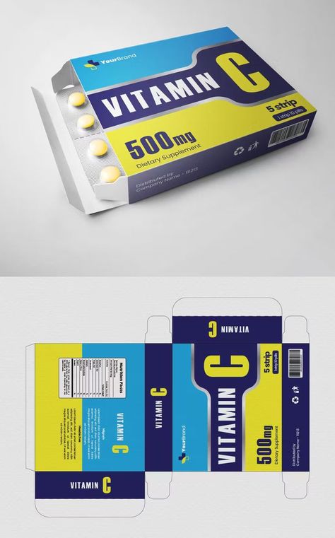 Vitamin C Packaging Design AI, EPS Packaging Design Template, Vitamin Tablets, Packaging Template Design, Box Packaging Design, Brochure Design, Label Design, Social Media Design, Box Packaging, Vitamin C