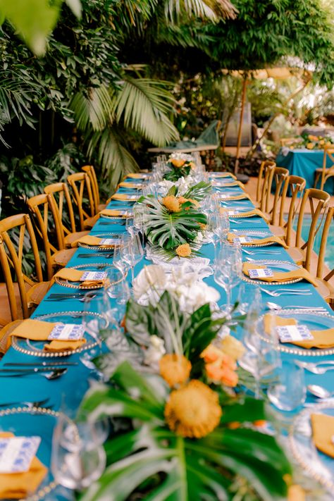 Tropical Casa Risa Intimate Wedding | Junebug Weddings Caribbean Wedding Theme, Wedding Dining Table, Two Grooms, Wedding Dining, Backyard Reception, Garden Reception, Wedding Dress Gallery, Garden Weddings Ceremony, Wedding Planning Tools