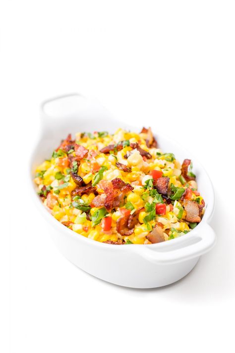 Confetti Corn, Corn With Bacon, Parmesan Roasted Cauliflower, Barbecue Sides, Barbecue Side Dishes, Mexican Dinner, Creamy Parmesan, Vegetarian Entrees, Flavored Bacon