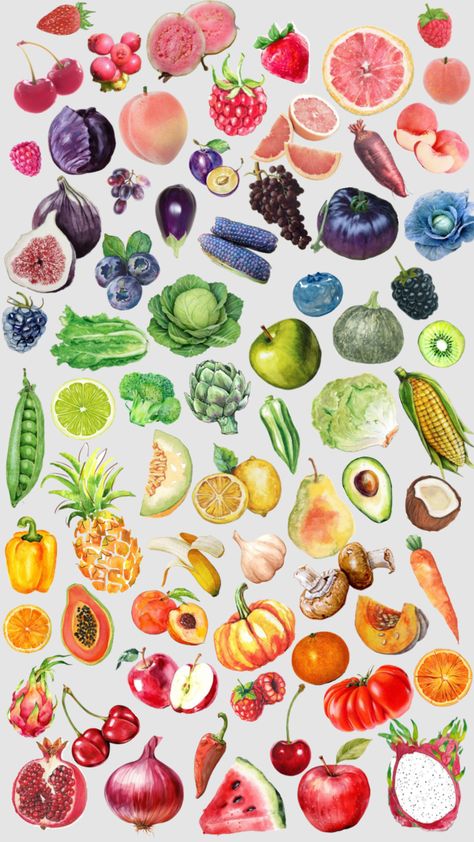 fruits and veggies #fruit #fruits #veggies #vegetables #rainbow #food Fruit Collage Art, Fruit Collage, Food Collage, Vegetable Drawing, Color Me Mine, Fruits Drawing, Rainbow Fruit, Blue Fruits, Rainbow Food