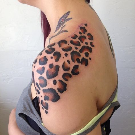 Leopard Print Tattoo Sleeve, Print Tattoo Designs, Leopard Print Tattoo, Animal Print Tattoo, Colorful Cheetah Print, Cheetah Print Tattoos, Leopard Print Tattoos, Cheetah Tattoo, Leopard Tattoos