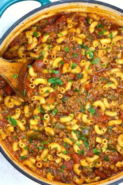 Easy Goulash Recipes, American Goulash, Turkey Pasta, Goulash Recipe, Ground Sirloin, Goulash Recipes, Sauteed Veggies, Goulash, Hearty Meals