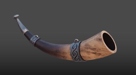 Viking Horn, on ArtStation at https://www.artstation.com/artwork/obRrJO Viking Accessories, Viking Horn, Viking Drinking Horn, Ancient Technology, Drinking Horns, Viking Art, Car Art, Old World, Horn