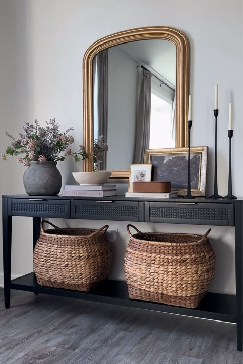 East Bluff Woven Drawer Console … curated on LTK Studio Mcgee Console Table, Entry Table Decor, Console Table Styling, Black Console Table, Console Table Decorating, Entryway Table Decor, Casa Vintage, Ideas Hogar, Black Console