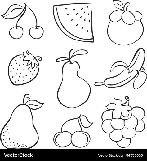 Fruit Outline Drawing, Fruit Outline, Draw Fruit, Drawing Ideas Easy Doodles, Strawberry Drawing, Fruit Designs, Drawing Ideas Easy, Fruit Vector, Easy Doodles