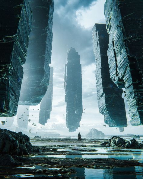 ArtStation - Guiding Pillars Galaxy Photos, Sci Fi Landscape, Surreal Landscape, New Architecture, My Fantasy World, Landscape Concept, Fantasy Places, Fantasy Art Landscapes, Beautiful Places Nature