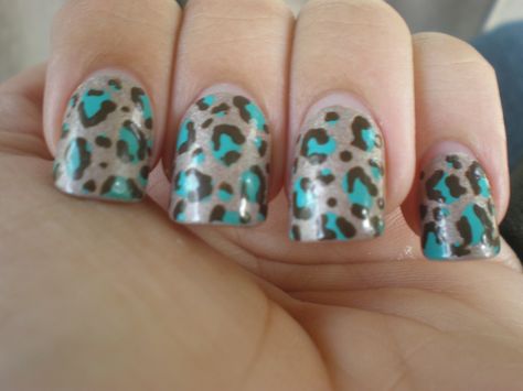 cute! Aqua And Brown Nails, Brown And Teal Nails, Groovy Nails, Victoria Secret Gift Card, Cheetah Hair, Cheetah Nail Designs, Aqua Nails, Teal Nails, Cheetah Nails