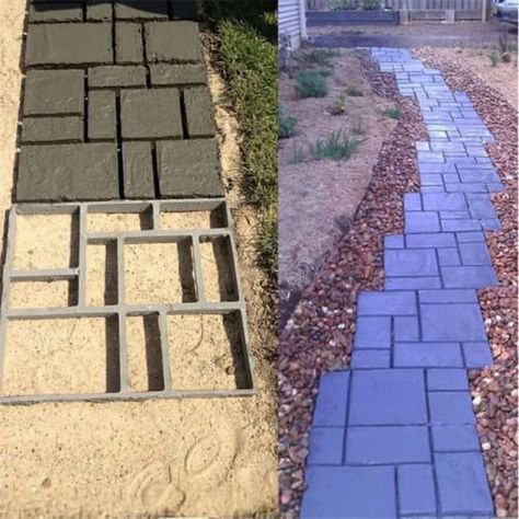 Path Floor Mould, Concrete Paving Moulds, Stamped Concrete Walkway, Stepping Stone Pavers, Gravel Walkway, Pavers Diy, Stepping Stone Paths, Concrete Path, Concrete Stepping Stones