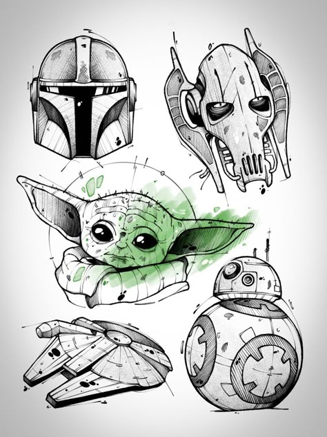 Star Wars Sketch Tattoo, Star Wars Flash Tattoo, Flash Tattoo Disney, Star Wars Line Art, Carton Tattoo, Lines Sketching, Tattoo Lines, Star Wars Art Drawings, Fantasy Tattoos