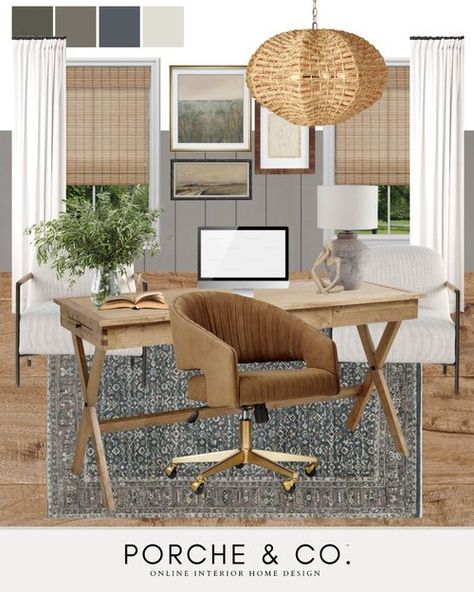 Beachy Office, Moodboard Office, Modern Transitional Home, Transitional Home Office, Transitional Spaces, Home Office Library, Cozy Home Office, Transitional Home, Coastal Modern