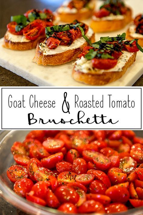 Roasted Tomato Bruschetta, Sommer Mad, Tomato Bruschetta, Goat Cheese Recipes, Roasted Tomato, Finger Food Appetizers, Snacks Für Party, Summer Food, Party Food Appetizers