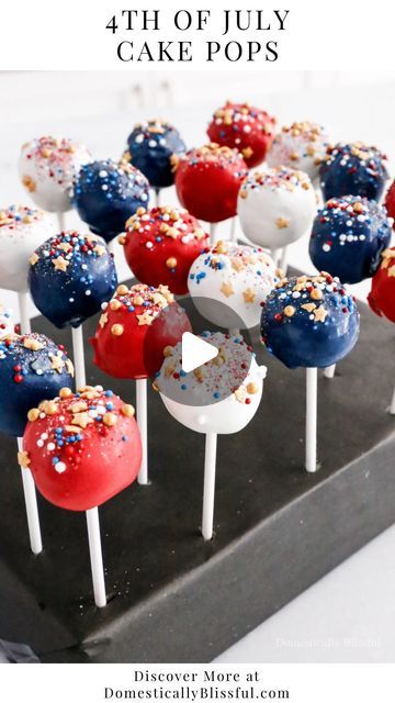 Giustina | DIYs • Recipes • Home Inspiration on Instagram: "Like + Comment “Link” to instantly get the links, tutorial, & details in your DM.   So technically these 4th of July Cake Pops aren’t actually made of cake, but when they look and taste like them, who’s going to know but you and me?  These cake pops are made from only frosted sugar cookies and cream cheese.  I then topped them with candy melts and sprinkles.  If you want the cake batter to not turn out slightly green, like mine did, I recommend choosing a frosted sugar cookie that has pink frosting instead of blue frosting.  But it’s all that was available when I bought them, so I just went with it!  I took them to a party (the same party I took the viral Watermelon Cake to) and no one said anything about the color on the inside. 4th Of July Cake Pops, Frosted Sugar Cookies, Cake Pop Tutorial, Blue Frosting, 4th Of July Cake, Watermelon Cake, Pink Frosting, Sugar Cookie Frosting, Candy Melts