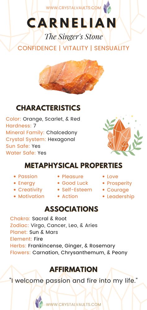 Carnelian Crystal Meaning, Carnelian Properties, Carnelian Meaning, Crystal Encyclopedia, Crystal Journal, Crystal Ideas, Crystals Meanings, Spiritual Fashion, Spiritual Work