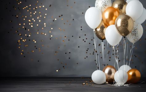 AI generated white and gold balloons with stars and confetti Ballons Background, White And Gold Balloons, Birthday Party Background, Happy Birthday Candles, Gold Balloons, Background White, Background Design, Birthday Candles, Confetti