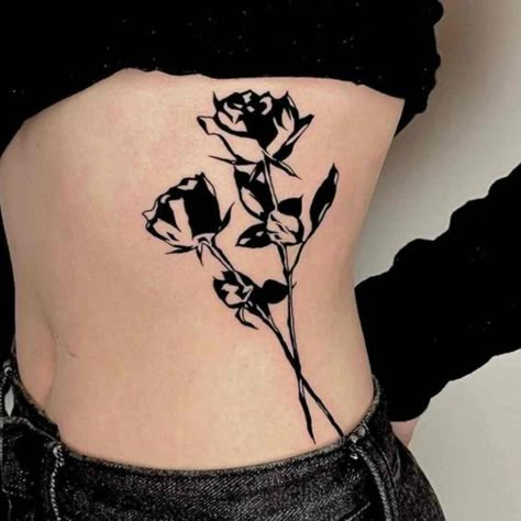 The Best Rose Tattoo Guide By Tattoo Designers - Tattoo Stylist|#tattoo #handtattoo #tattoos #rosetattoo #tattoorose 563 Black Rose Back Tattoo, Rose Shadow Tattoo, Wilting Rose Tattoo, Rose Black Tattoo, Dark Rose Tattoo, Rose Thorn Tattoo, Best Rose Tattoo, Rose Stem Tattoo, Rose Tattoo Placement