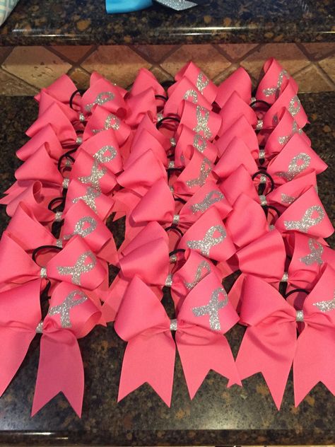 Pink Out Cheer, Cheer Crafts, Cheers Theme, Pink Cheer Bows, Cheer Pins, Senior Things, Custom Cheer Bows, Team Ideas, Cheer Ideas