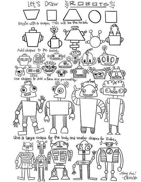 Maths Worksheet For Kindergarten, How To Draw Robots, Shape Lessons, Designing Fabric, Robot Drawings, Maths Worksheet, Art Step By Step, Daycare Themes, Worksheet For Kindergarten