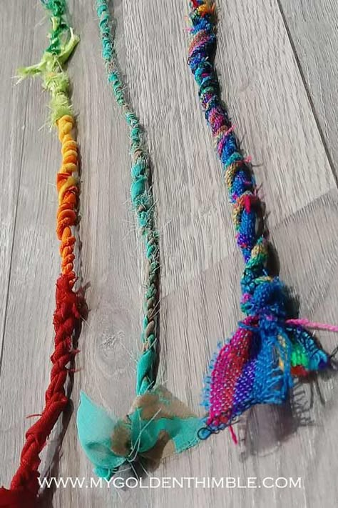 How to Make Fabric Twine. Using ANY Scraps of Fabric. Fabric Rope How To Make, Twisted Fabric Twine, Fabric Scrap Twine, How To Make Cordage, How To Make Fabric Twine, Yarn Braiding Crafts, Crochet With Fabric Strips, Diy Fabric Tassel, Scrap Fabric Art