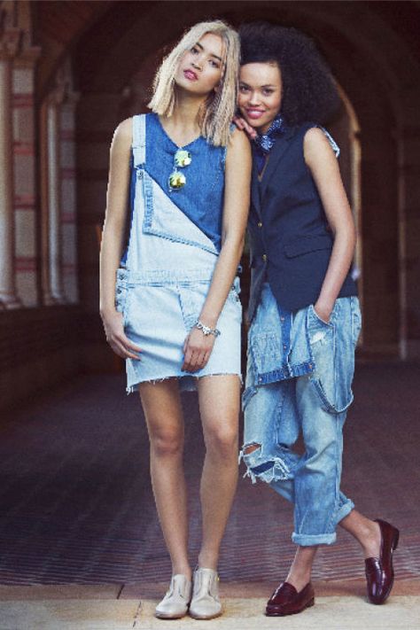 The new way to wear overalls this season? Unbuttoned. Let one strap hang loose for that messy-cool look. Or belt your overalls and let both straps hang down. How To Wear Loafers, How To Wear Makeup, How To Wear Vans, Creative Outfits, First Day Outfit, School Starts, How To Wear Leggings, Natural Black Women, Sock Outfits