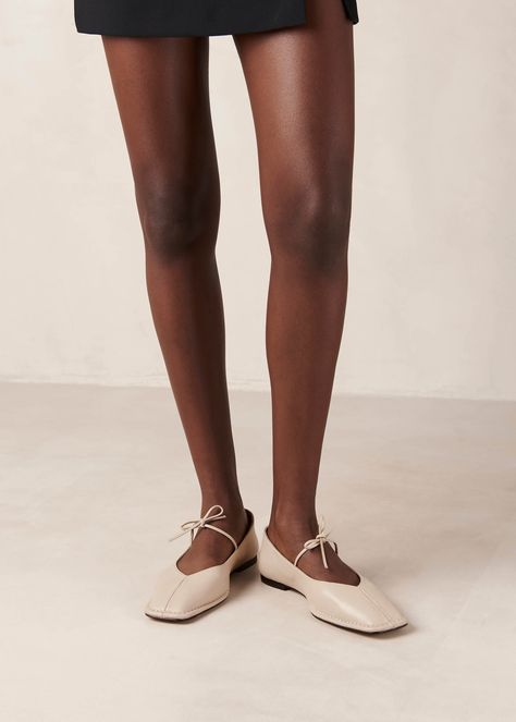 Sway Cream Leather Ballet Flats | ALOHAS Cream Ballet Flats With Leather Sole, Elegant Beige Leather Ballet Flats, Elegant Cream Almond Toe Ballet Flats, Luxury Cream Ballet Flats With Leather Sole, Cream Ballet Flats, Cream Leather Slip-on Ballet Flats, Modern Ballet, Closet Refresh, Ballerina Outfit