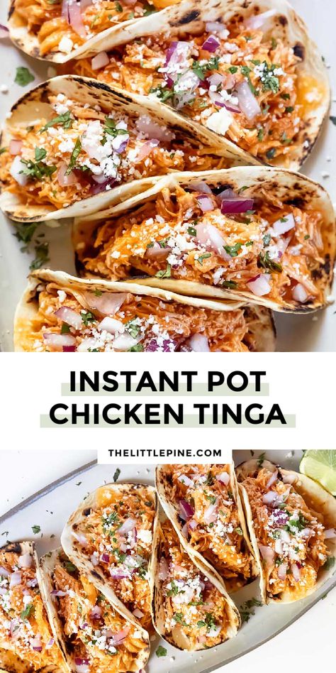 Tender and shredded chicken covered in a super sauce, this instant pot chicken tinga is amazing no matter how you serve it! #instantpotchickentinga #lowcarbinstantpotchickentinga Instant Pot Chicken Tinga, Chicken Tinga Tacos Recipe, Chicken Tinga Recipe, Chicken Tinga, Lean Protein Meals, Pine Kitchen, Keto Ideas, Keto Lunch, Instant Pot Recipes Chicken