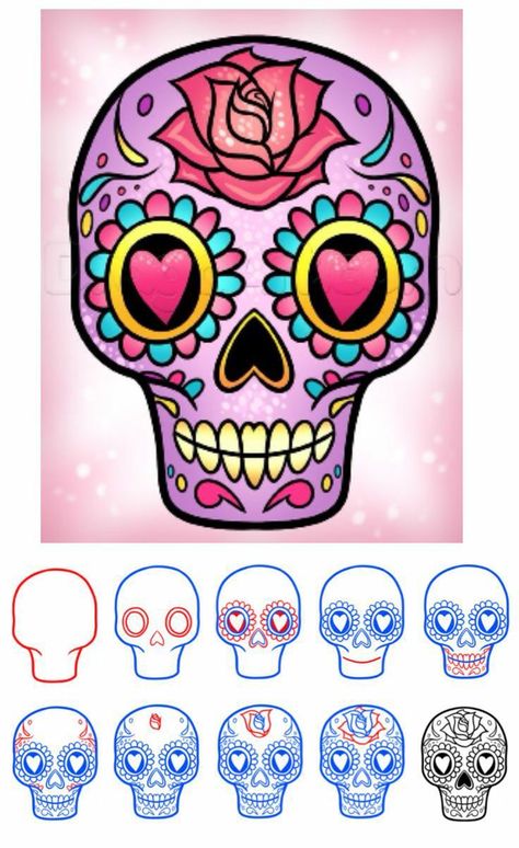 Skull Easy, Draw A Skull, Sugar Skull Drawing, Sugar Scull, Den Mrtvých, Sugar Skull Tattoos, Posca Art, Skulls Drawing, Candy Skulls