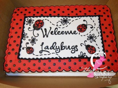 Lady bug cake Baby Shower Sheet Cakes, Kids Birthday Cakes, Ladybug Cakes, Bug Cake, Sheet Cake Designs, Owl Cakes, Ladybug Baby Shower, Ladybug Baby, Buttercream Fondant