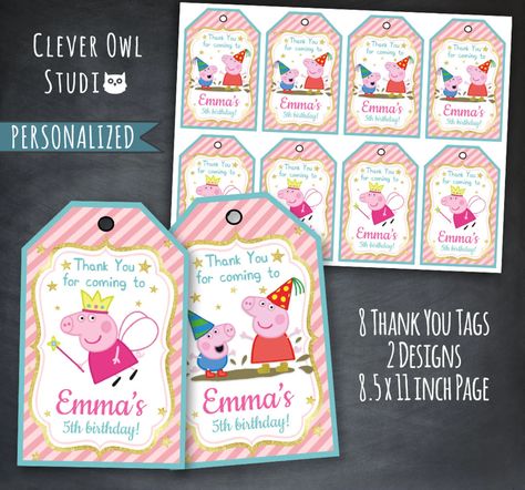 Peppa Pig Thank You Tags Peppa Pig Tags Peppa Pig Party | Etsy Peppa Pig Party Favors, Peppa Pig Party Supplies, Peppa Pig Party Decorations, Thank You Tag Printable, Pig Birthday Party, Peppa Pig Birthday Party, Peppa Pig Party, Pig Party, Peppa Pig Birthday