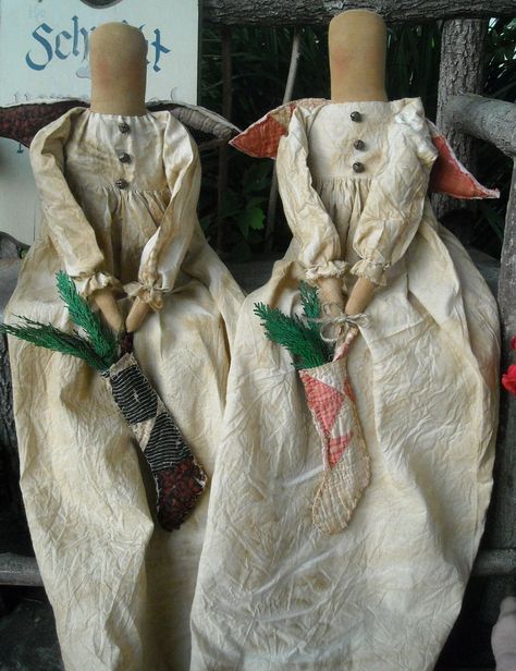 The Olde Country Cupboard: July 2009 Fabric Angels, Primitive Clothing, Primitive Angels, Wings Decor, Primitive Angel, Primitive Country Christmas, Country Cupboard, Primitive Fabric, Primitive Doll Patterns