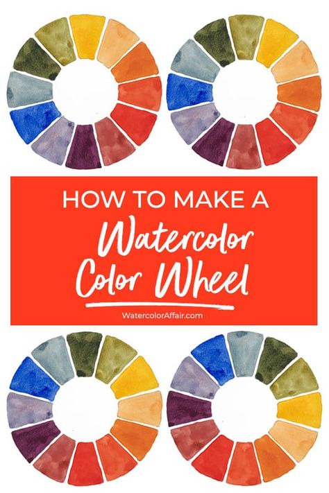 how-to-make-a-watercolor-wheel-pin01 How To Make A Color Wheel, Color Wheel Watercolor, Watercolor Color Wheel, Watercolor Wheel, Color Wheel Lesson, Learning Watercolor, Watercolor Basics, Color Wheel Art, Mixing Colours