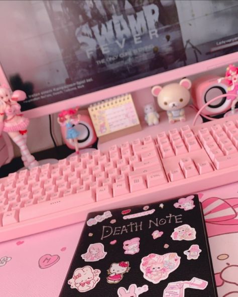 Kawaii Game Room, Japan Room Decor, Blue Setup, Japan Room, Goth Core, Dream Desk, Desk Setups, Baby Pink Aesthetic, Kawaii Goth